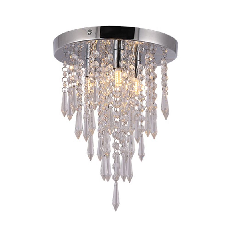 3 Lights Close to Ceiling Lighting Fixture Nordic Draping Crystal Droplet Flush Mount in Chrome