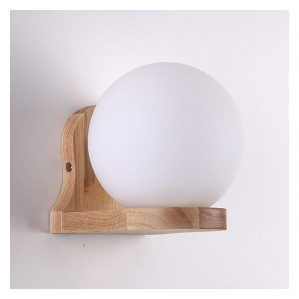 1 Light Wall Sconce Lamp Creative Modern Wood Glass Shade Wall Light for Stairs