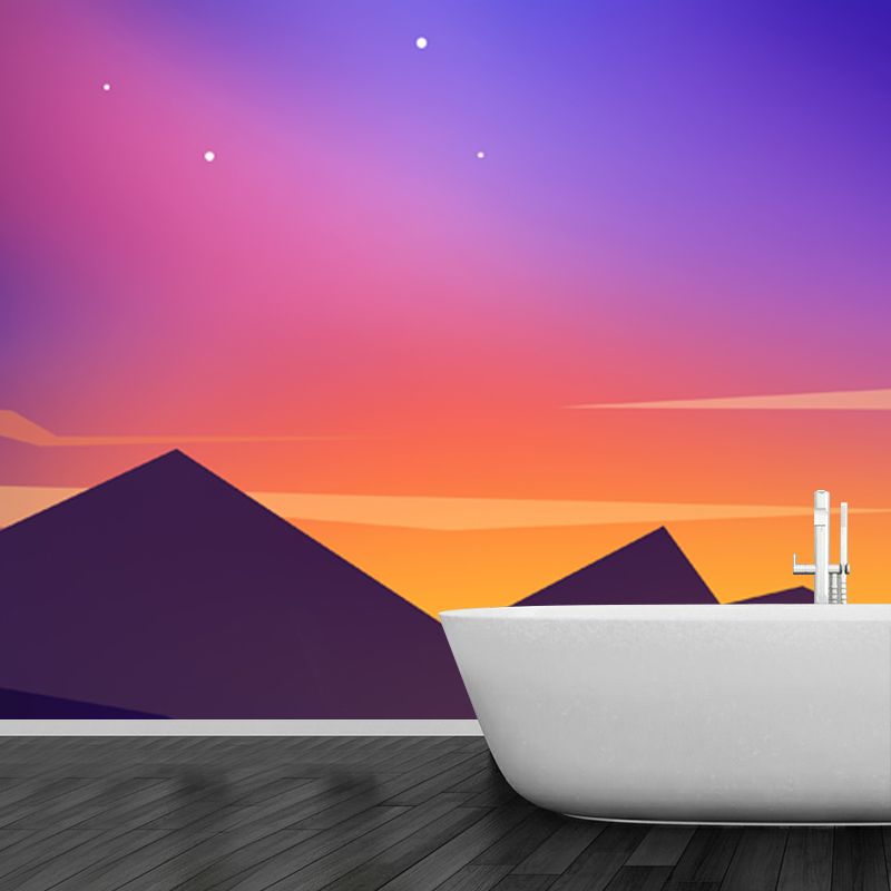 Nordic Starry Mountain Wallpaper Mural Yellow-Blue Polar Light Wall Decoration, Made to Measure