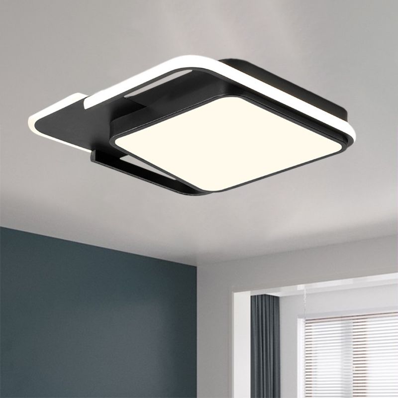 Weiß/schwarze, quadratische Einbaulampe, minimale LED-Metall-Unterputzbeleuchtung in weißem/warmem Licht, 16,5"/20,5" breit