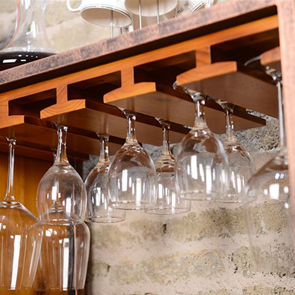 Industrial Wine Glass Stemware Rack Holder Floor Solid Wood Wine Rack Kit