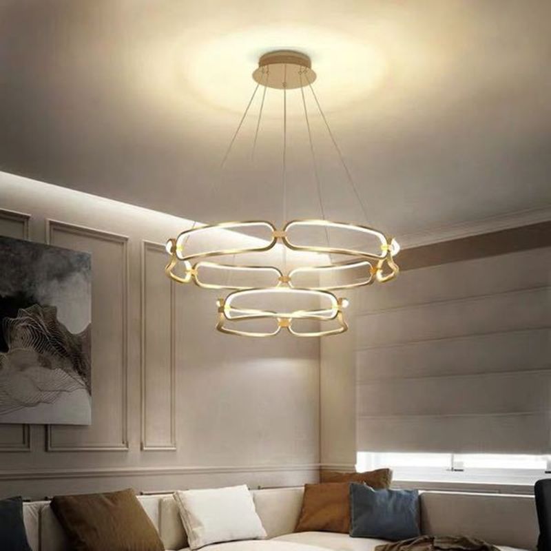 Luz de araña colgante de círculo Minimalismo de la sala de estar de metal Led colgante en oro