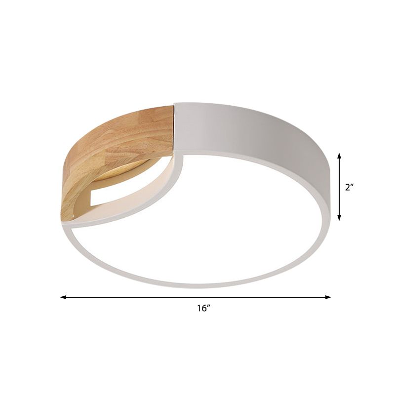 Splicing Rounded Flush Ceiling Light Nordic Iron Grey/White/Green LED Flush Mount in White Light with Wood Grip, 12"/16"/19.5" Wide