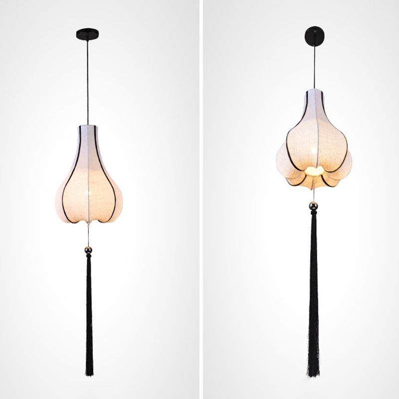 Chinese Lantern Hanging Pendant Light Fabric Restaurant Ceiling Pendant Light in White