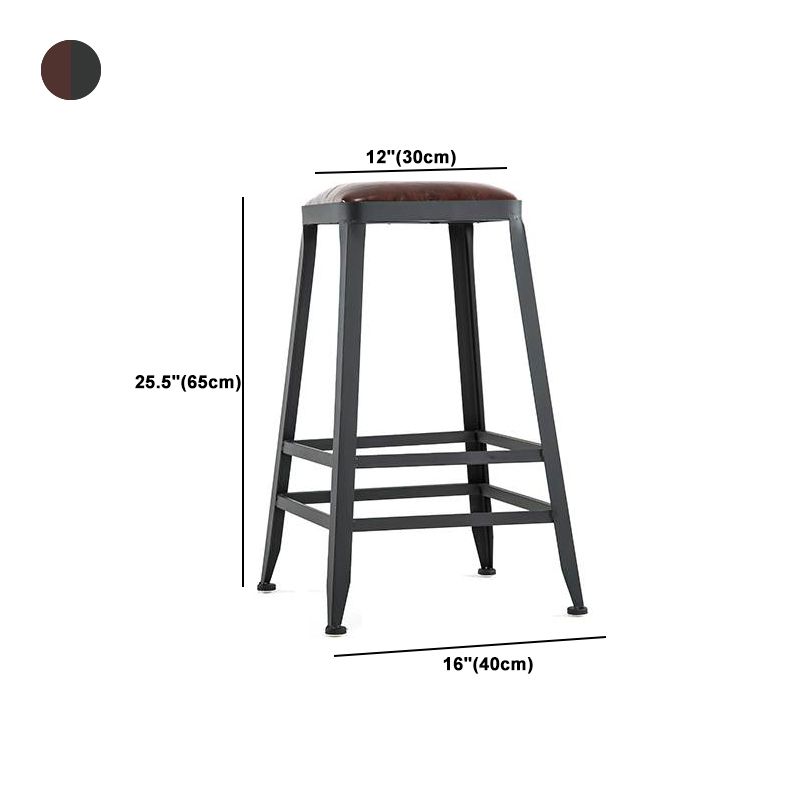 Industrial Armless Counter Stool Iron Bar Stool with Leather Cushion and Pedal for Cafe