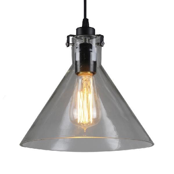 1-Light Cone Shaped Pendant Lighting Factory Black Yellow/Clear/Smoked Glass Hanging Light Fixture