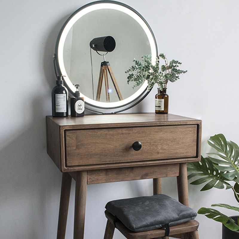 Contemporary Make-up Vanity with Drawers in Brown Solid Wood