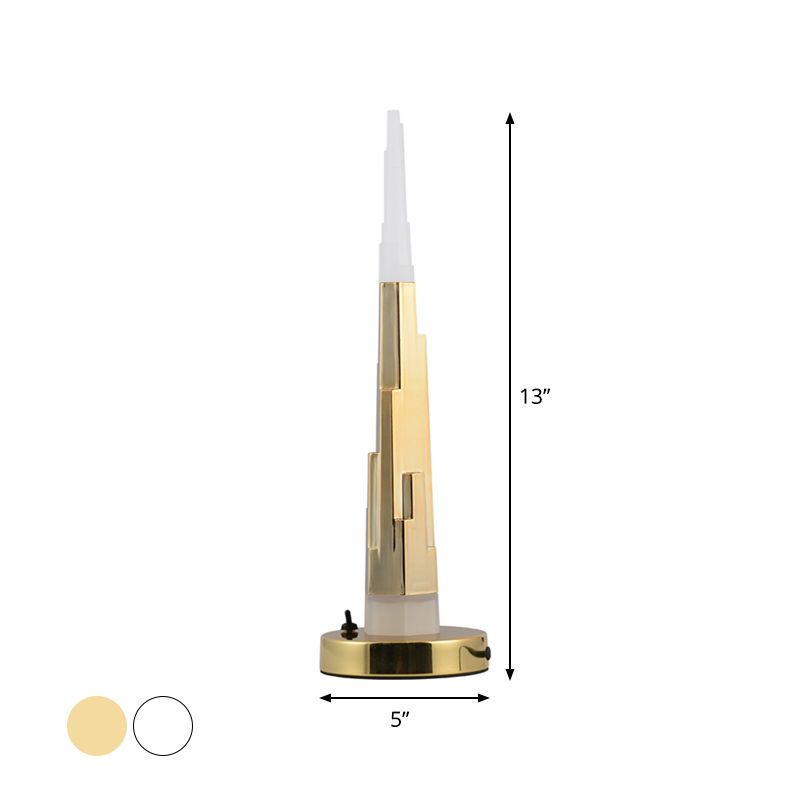 Burj Tower Nightand Lampe modernisme en acrylique Room de la salle d'étude Éclairage de table LED en blanc / or