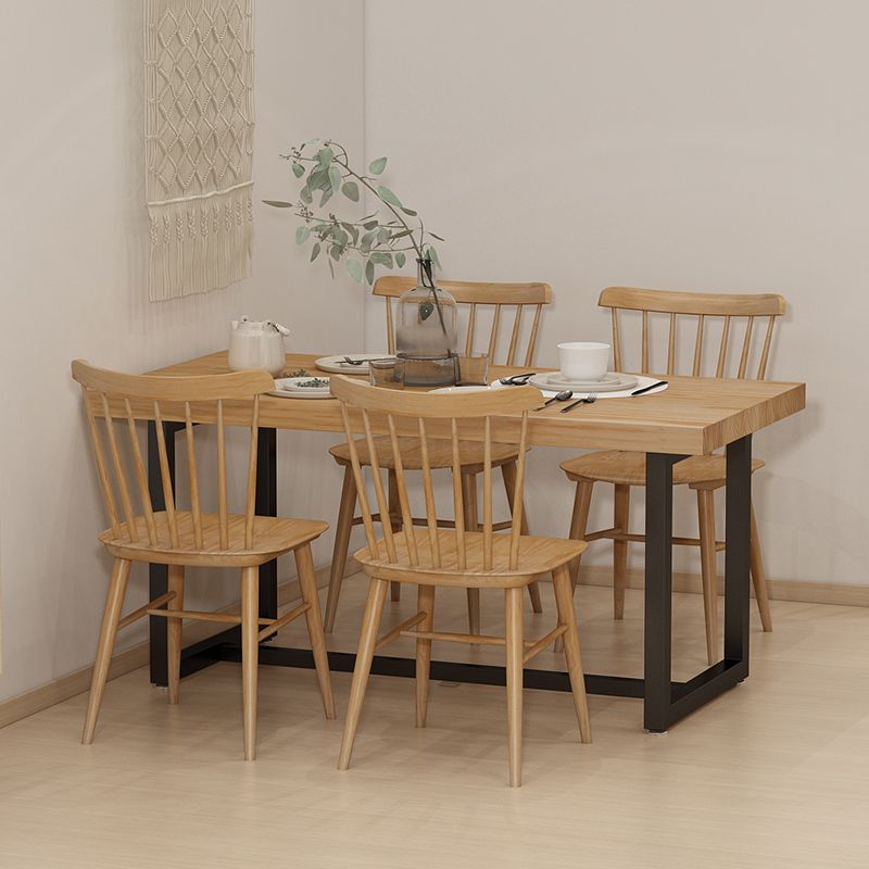 Modern Style Solid Wood Dining Set with Rectangle Shape Table and Trestle Base for Home Use