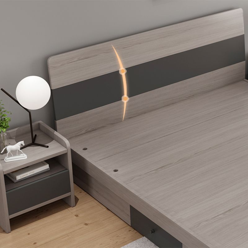 Modern Grey Standard Bed with Rectangular Headboard and Legs
