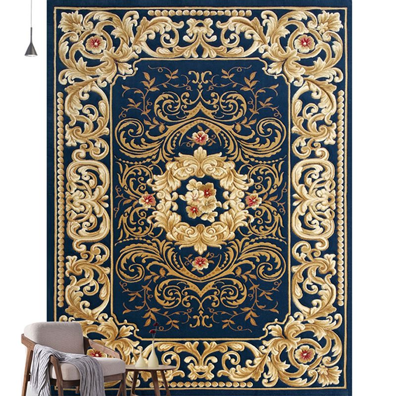 Navy Living Room Area Rug Medallion Pattern Polyester Area Carpet Stain Resistant Rug