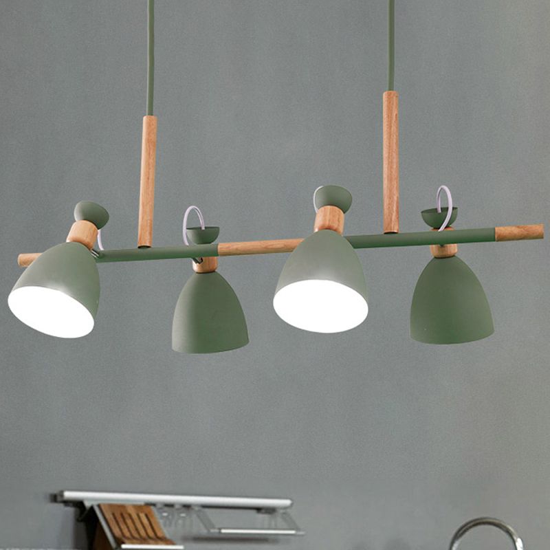 Metal Dome Shade Island Chandelier 4-Head Nordic Style Hanging Pendant Lamp in Green/Grey/White
