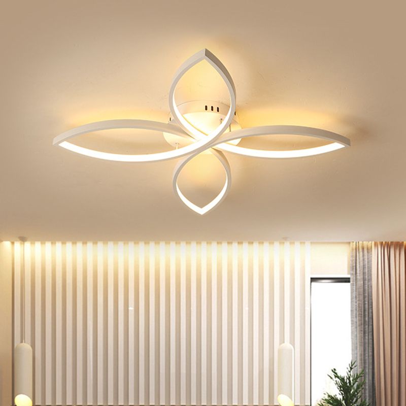 Modern Petal Semi Flush Light Metal 23"/29"/35.5" Wide LED Bedroom Close to Ceiling Lamp in Warm/White Light