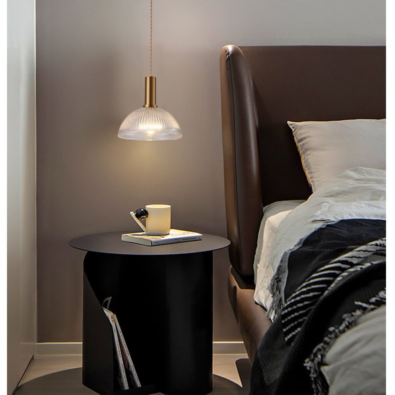Lampada sospesa in vetro a costine lampada a sospensione a bulbo singolo per camera da letto