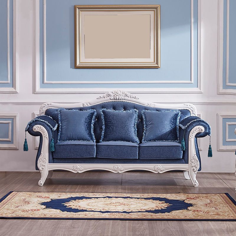 Traditional Tufted Rolled Arm Settee Slipcovered Sofa for Three People