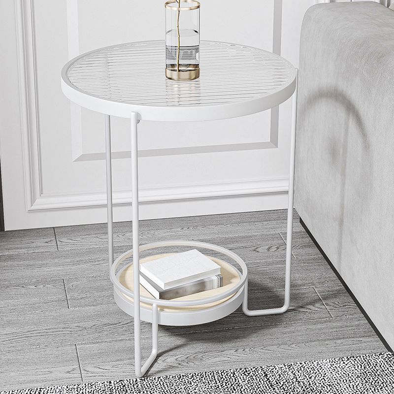 23.6" Tall Round Glass Top Side Table Iron Frame Base End Table with Shelf