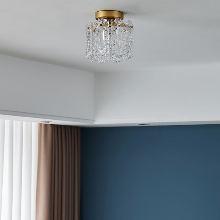 Traditional Metal Semi Flush Lamp 1-Light Bedroom Ceiling Lighting with Glass Shade