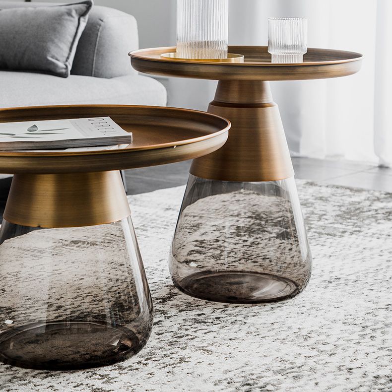 Contemporary Style Round Side End Table Glass Pedestal Leg Side Table