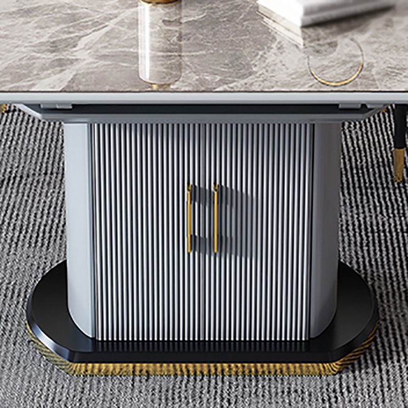 Glam Round Pedestal Dining Table Home Sintered Stone Drop-Leaf Table with Drawers
