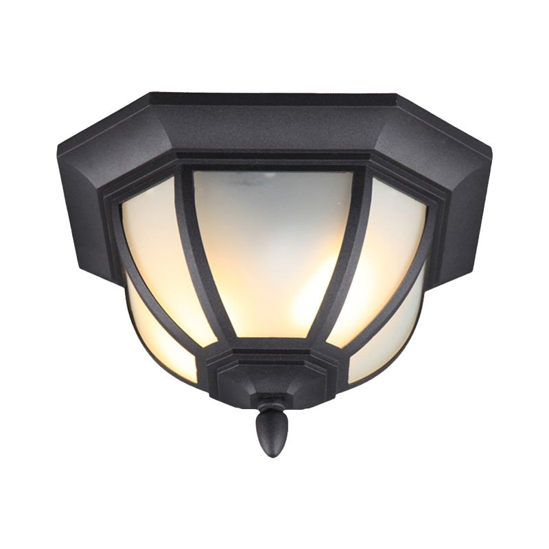 2 Bulb Octagon Flush Mount Lighting Classic Black Finish Frosted Glass Ceiling Light Fixture