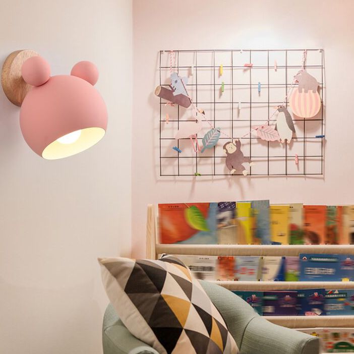 Macaron Cartoon Wall Light 1-Light Wall Mount Lamp with Wood for Living Room