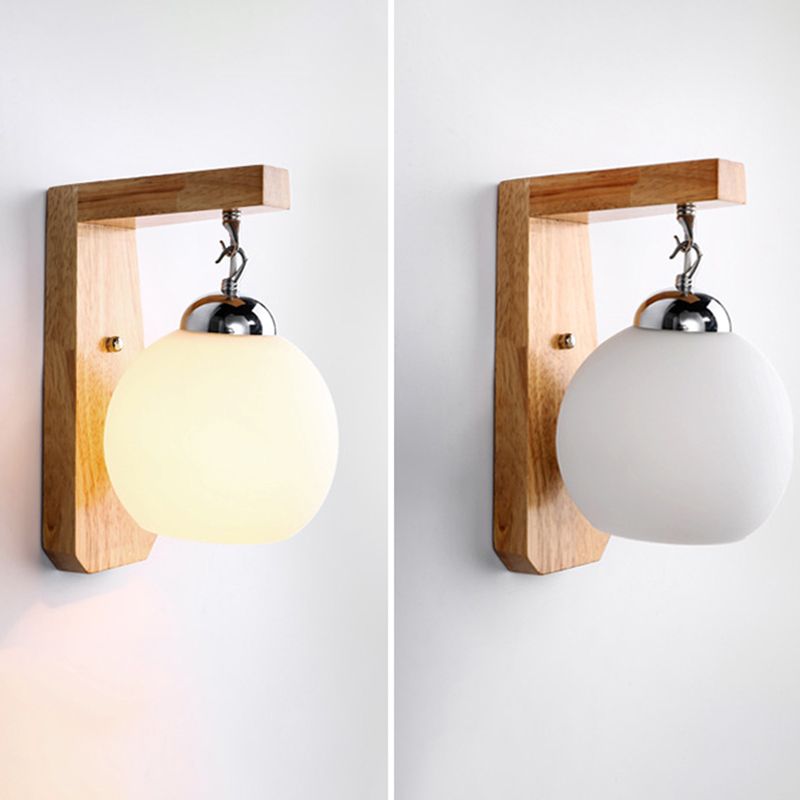 Shaded Bedroom Wall Mounted Light Wood Simplicity Style Sconce Light Fixture in Beige