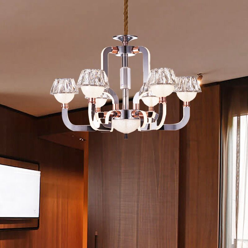 Conical Chandelier Lighting Crystal 6 Lights Bedroom Hanging Lamp in Chrome