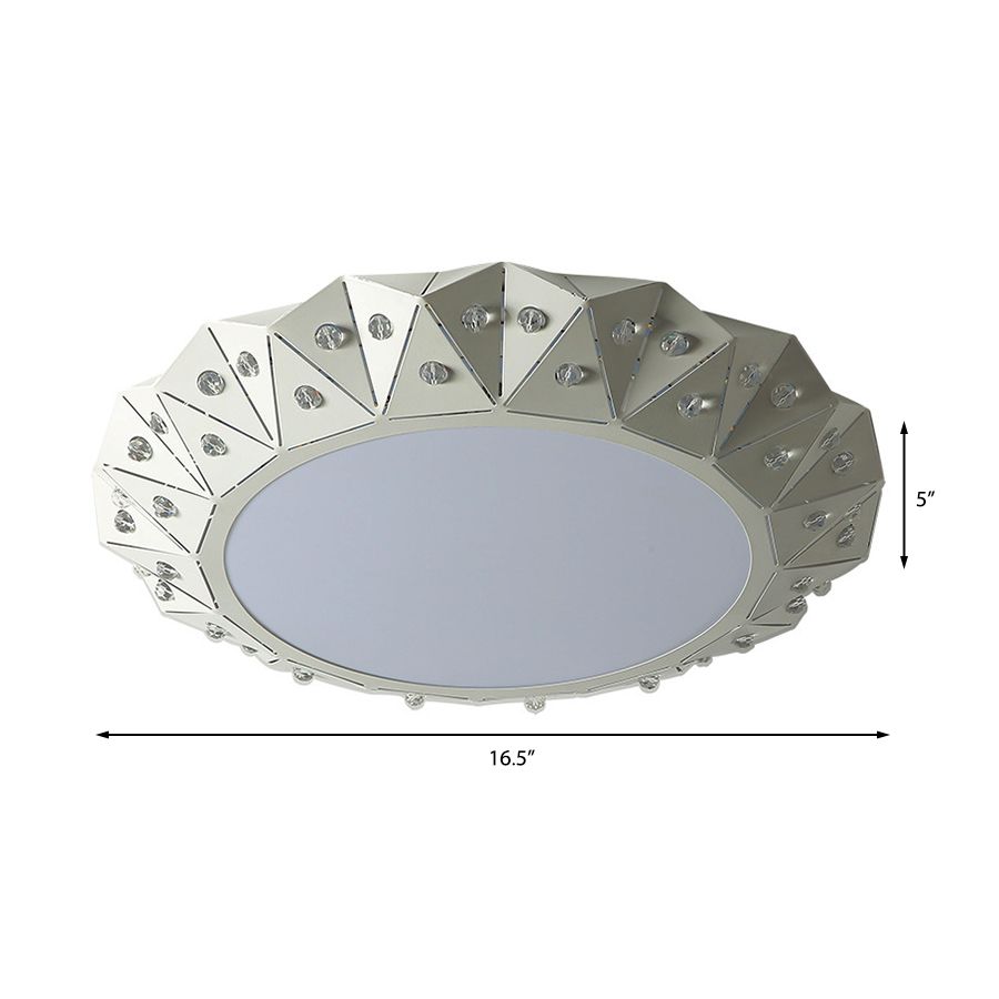Gefacetteerde ronde Flushmount Licht met witte ijzeren schaduw warm/wit licht modernisme led foyer plafond licht, 16.5 "/22.5" breed