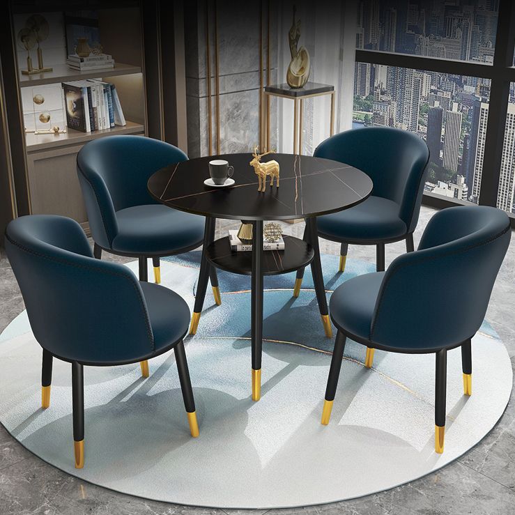 Traditional Luxury Round Dinner Table Sintered Stone Table with Black Frame