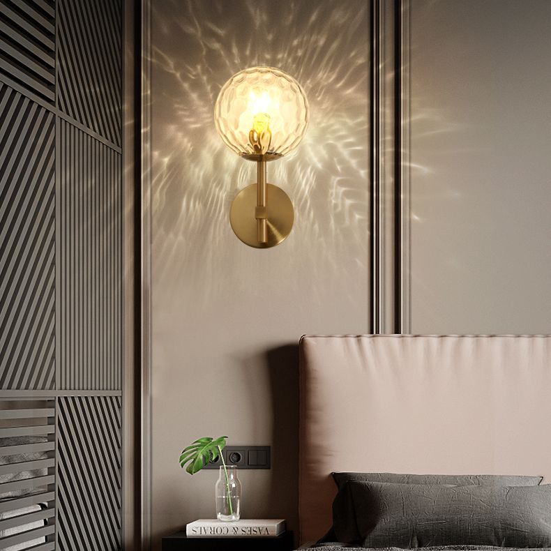 Gold 1-Light Wall Sconce in Modern Concise Style Aluminium Globe Wall Lamp with Glass Shade