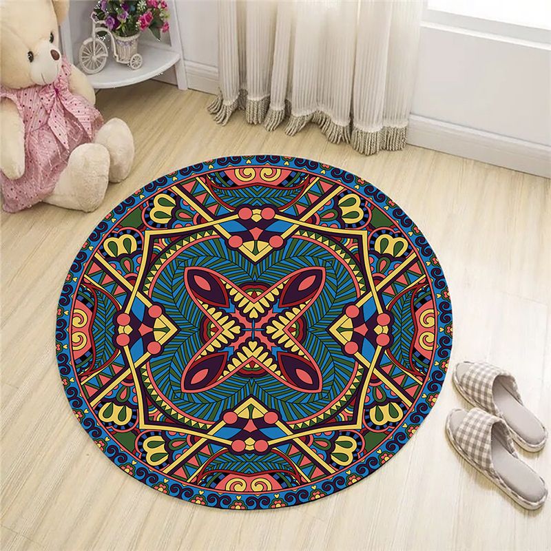 Black Bohemian Area Rug Americana Pattern Polyester Area Carpet Non-Slip Backing Rug for Home Decor