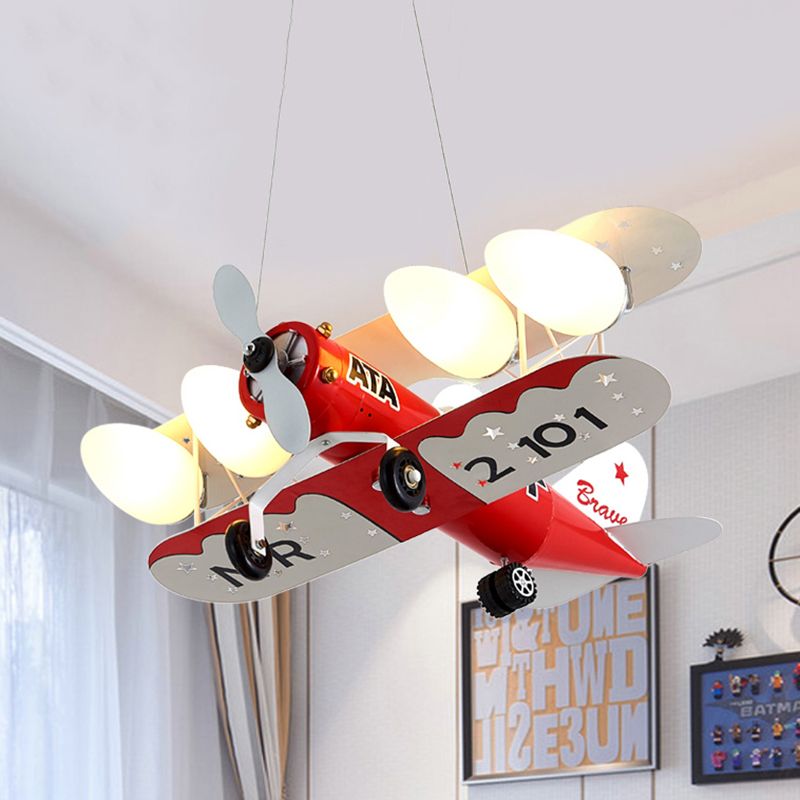 Chic Modern Fighter Plane Pendant Light Fixture Metal Hanging Lights in Red for Bedroom
