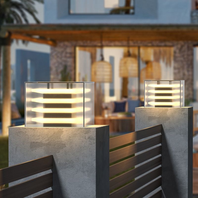 Square Contemporary Waterproof Pillar Light with Acrylic for Courtyard