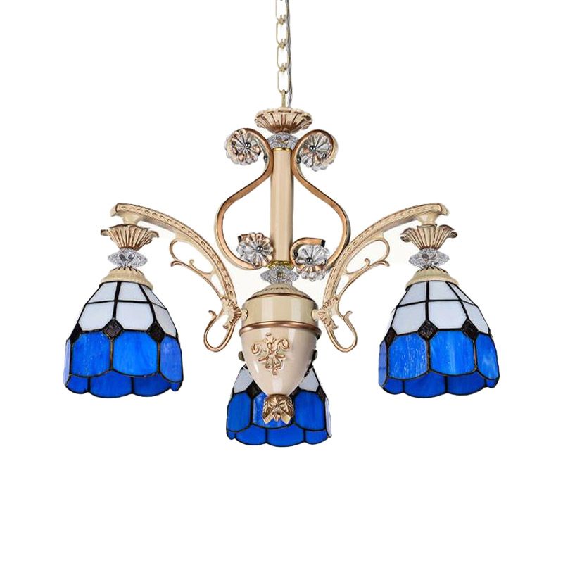 Baroque Dome Shape Chandelier Light 5/9/11 Lights Cut Glass Pendant Lighting Fixture in Blue, 23.5"/31.5"/35.5" Wide