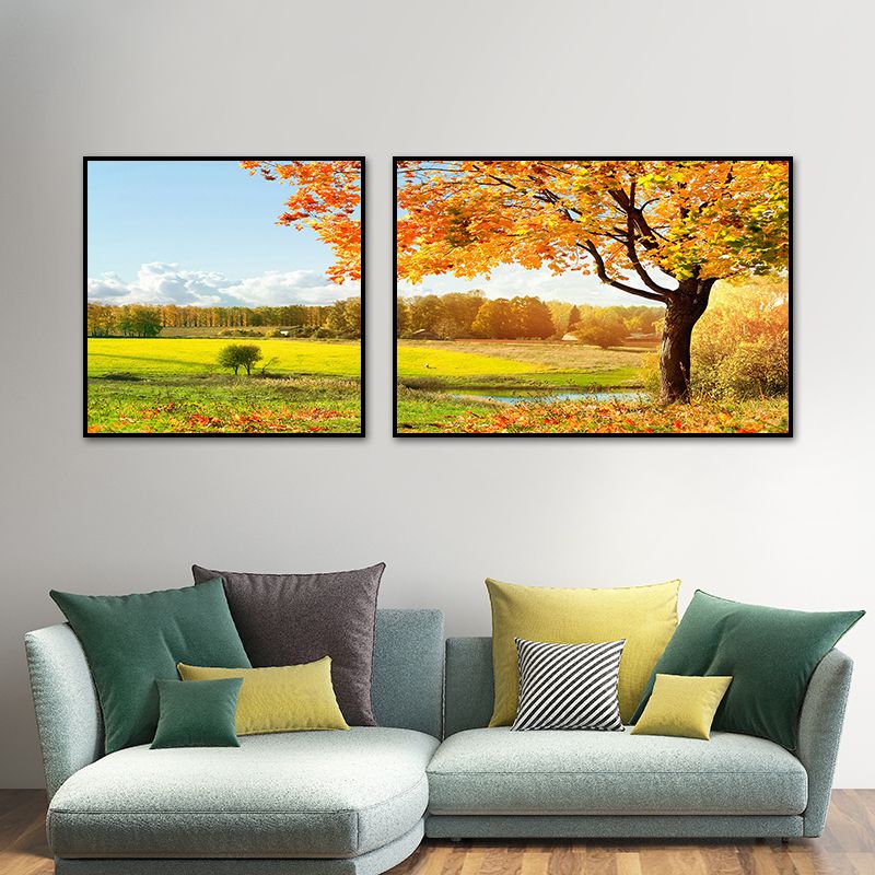 Magnifique impression d'art de paysage pastoral, décoration murale de paysage naturel de chambre à coucher en couleurs vives