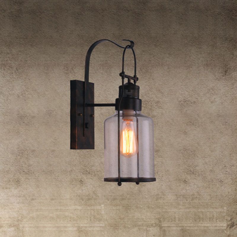 Industrial Retro Single Wall Sconce Wrought Iron Wall Lamp with Clear Glass Shade