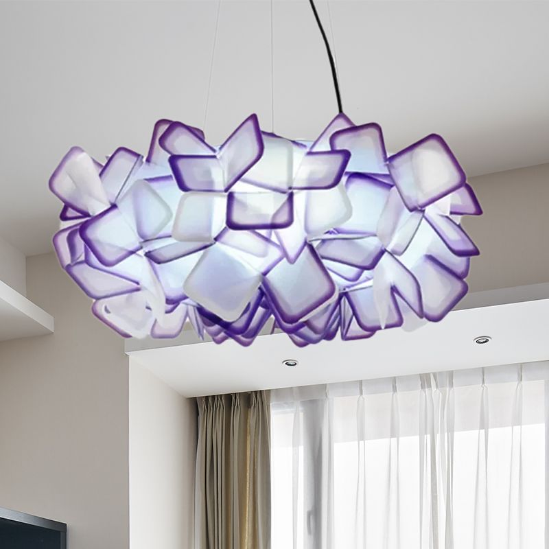 Braun/Blau/Lila Blüte Drop Anhänger zeitgemäß 21 "/27,5" breite 1-Licht-Acryldecklampe für Wohnzimmer