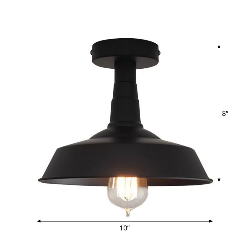 Barn Washroom Flushmount Lighting Rustic Iron Single Bulb Black Semi Flush Mount Ceiling Light