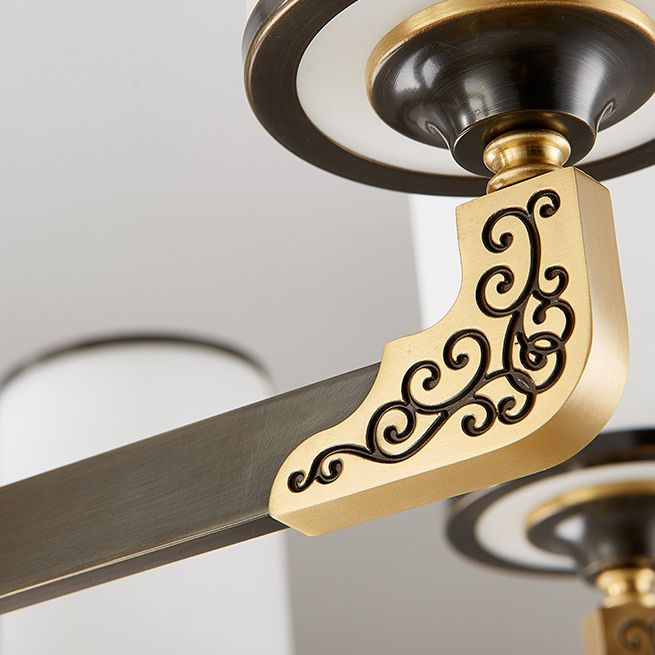 Modern Metal Pendant Light Cylindrical Glass Shade Chandelier Lighting for Bedroom