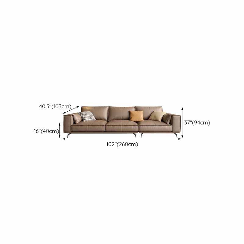 Genuine Leather Sofa 37" High Tuxedo Arm Sofa with Pillows for Living Room