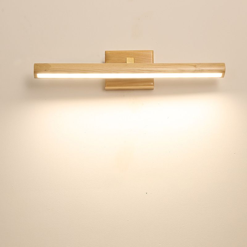 Simplicity Wooden LED Mirror Light Modern Style Long Strip Wall Sconce in Beige