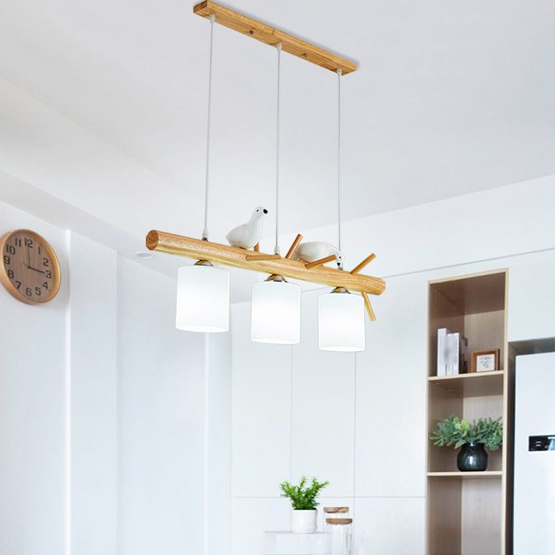 Modern Style Cylinder Shape Island Lights White Glass 3 Light Pendant Lights