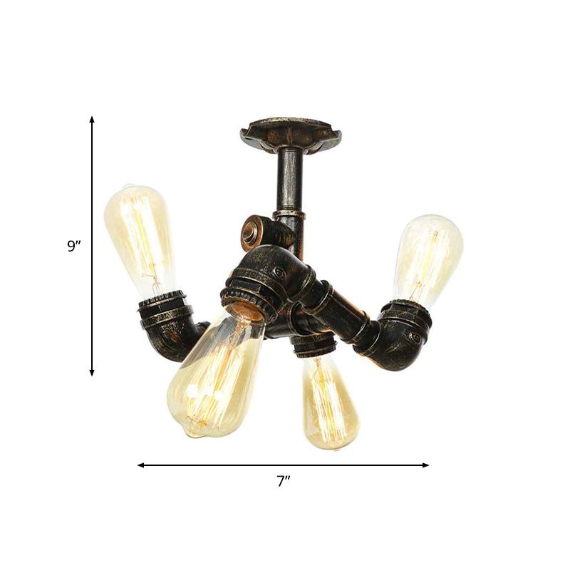 Water Pipe Metal Semi Flush Mount Vintage 3/4 Lights Indoor Ceiling Light Fixture in Antique Brass/Aged Silver/Antique Bronze