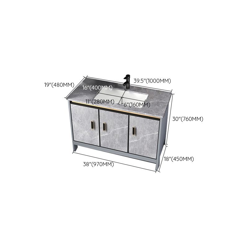 Contemporary Sink Cabinet Freestanding Mirror Cabinet Bathroom Vanity Set in Gray