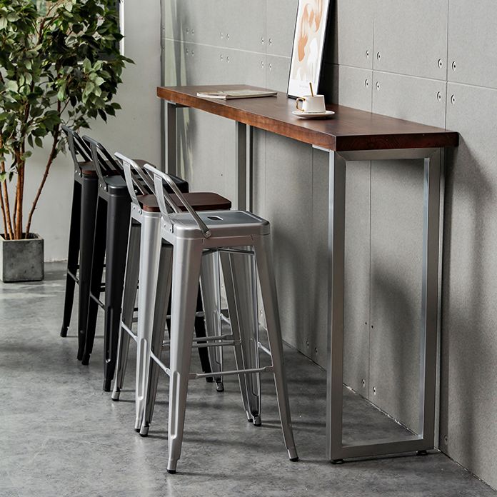 Industrial Wood Top Barstool Iron 4 Legs Bar Stool for Indoor