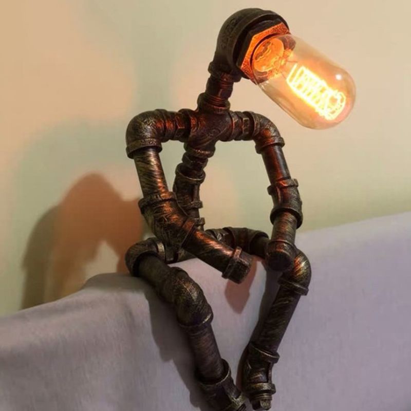 Retro Style Iron Tube Table Lamp Robot Shape 1 Light Table Lamp for Bedroom