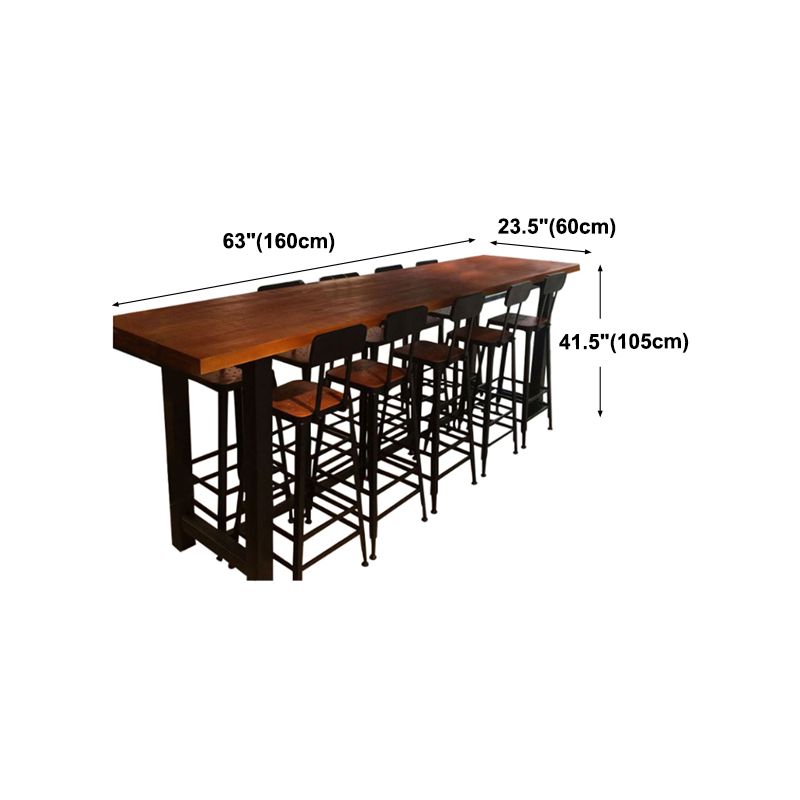 Brown Modern Style Bar Table in Solid Wood and Metal Bar Table, Only Table