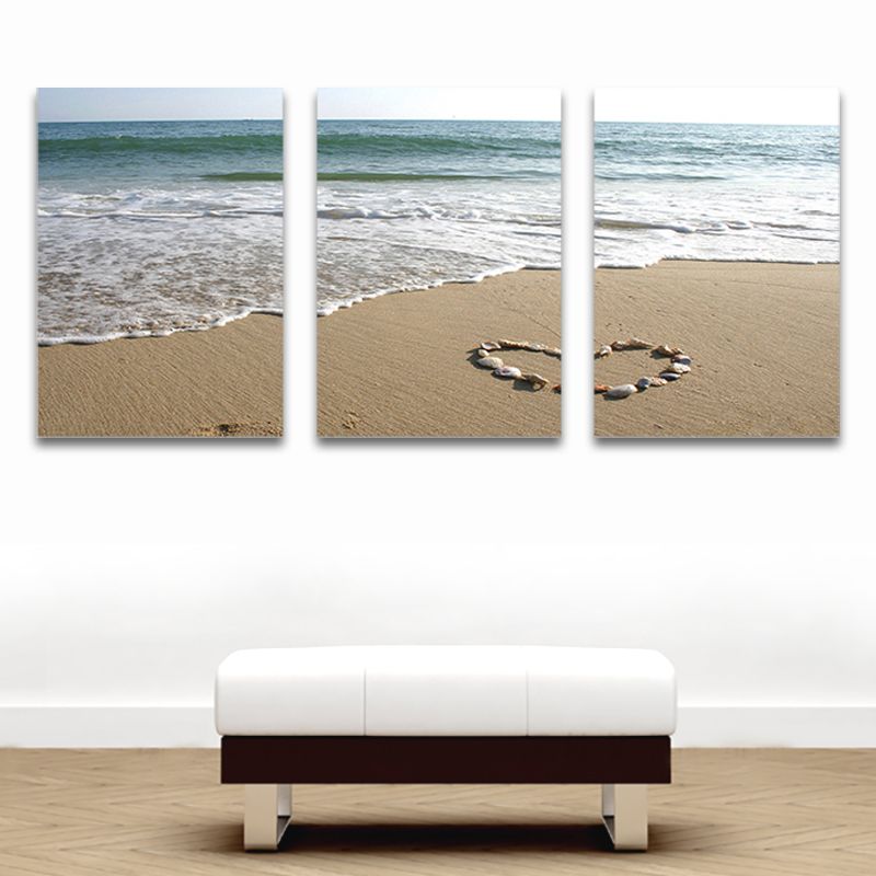 Sea Wave and Beach Art Print Tropical Multi-Piece Family Room Canvas in Brown-Blue