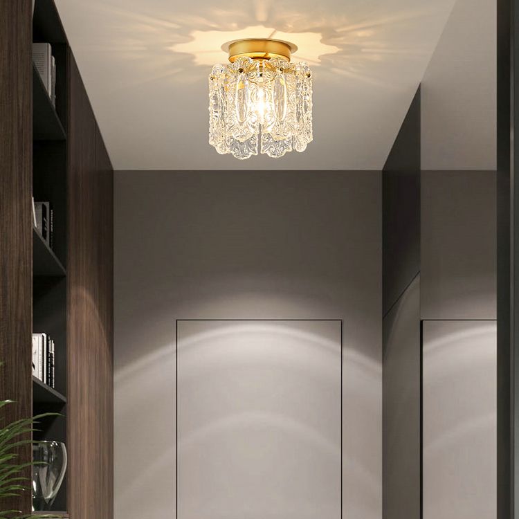 Traditional Metal Semi Flush Lamp 1-Light Bedroom Ceiling Lighting with Glass Shade