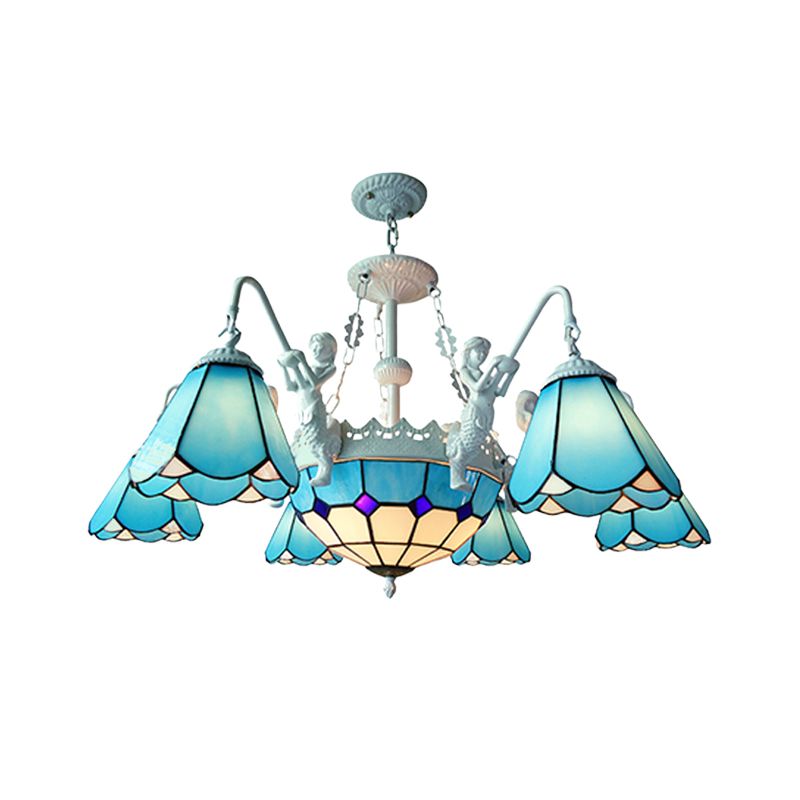Côté de verre tachée Pendard lustre baroque 7/9 Lumières Kit lumineux suspendu jaune / bleu pour le salon